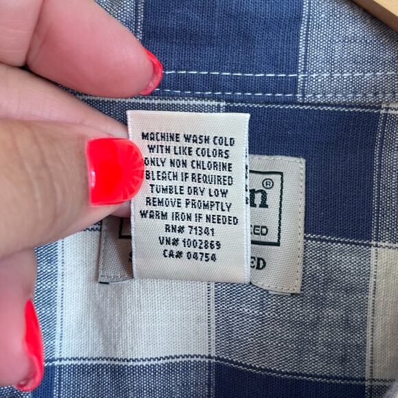 VTG LL Bean Slightly Fitted Plaid Mens Button Up Shirt Size L Blue Check Preppy - Picture 9 of 9